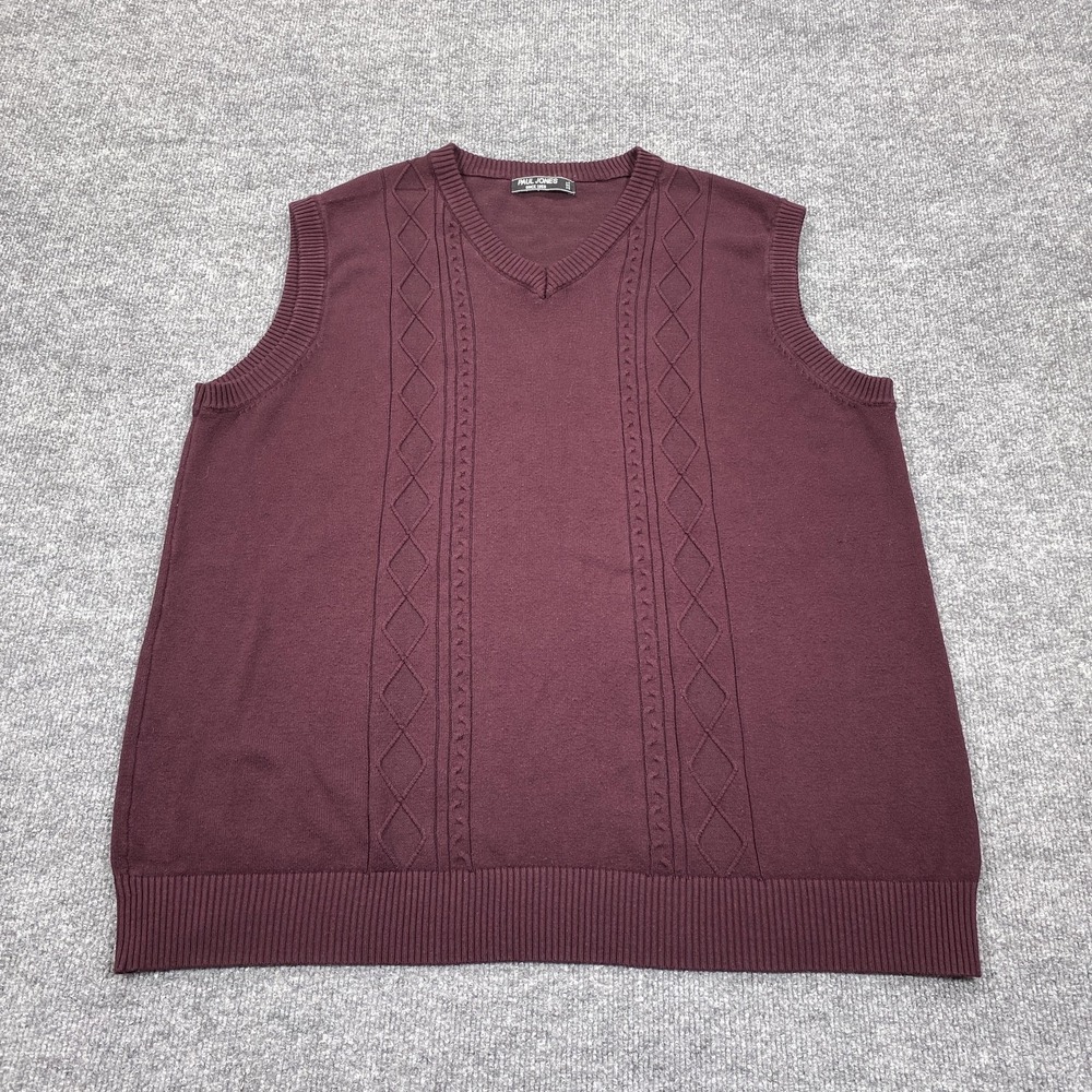 PAUL JONES Sweater Vest Mens 2XL Red Cable-Knit V-Neck Relaxed Casual‎ Fall